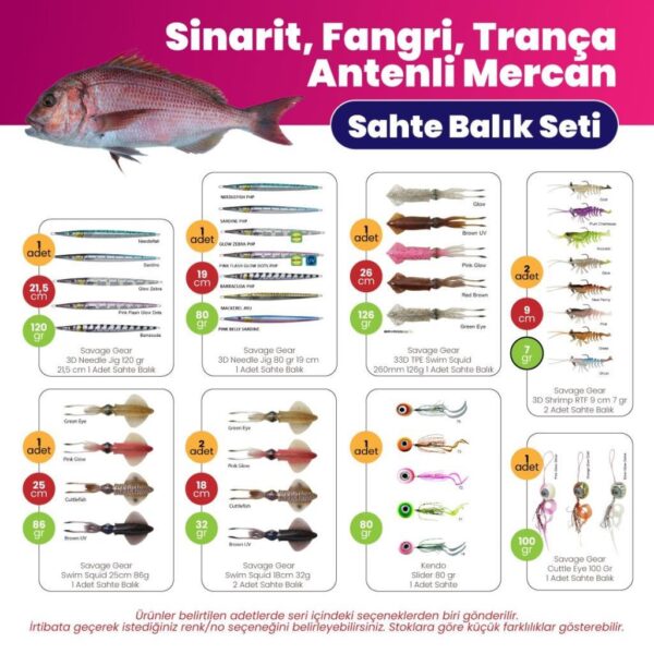 Sinarit, Fangri, Trança, Antenli Mercan Sahte Balık Seti