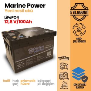 Marine Power 12V 100AH Lityum Lifepo4 Akü