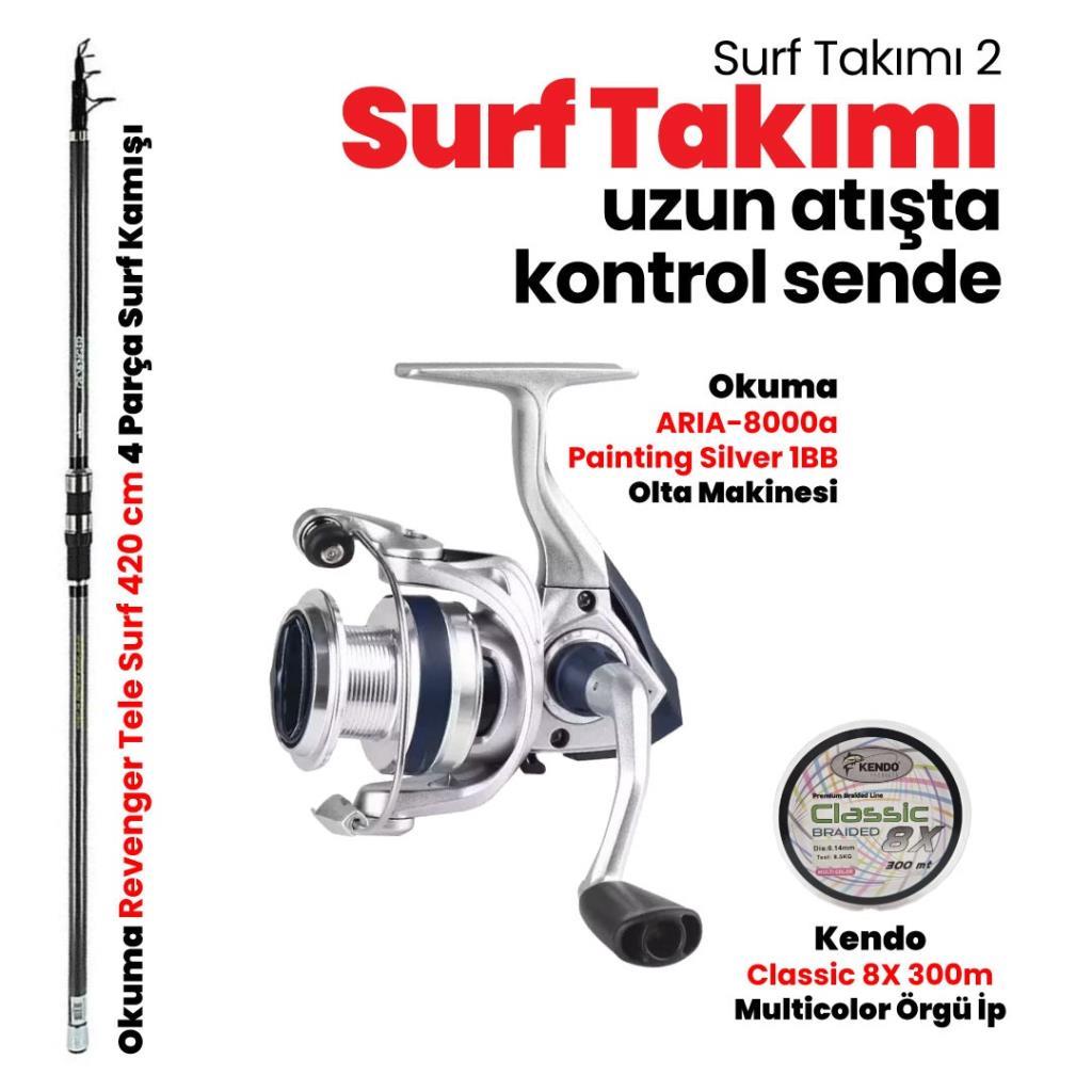 Okuma Revenger Tele Surf 420 cm, Okuma ARIA-8000a Surf Takımı 2 Set