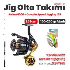 Cavalla Speed Jigging Spin 159cm 150-250gr Kamış- Okuma Salina SA-8000A Blue 6+1BB Makinesi Jig Set 16