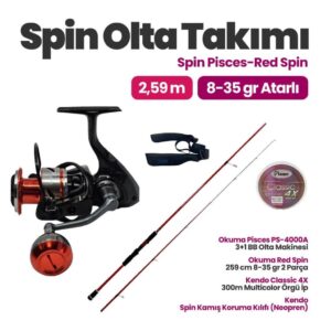 Okuma Pisces  4000 Makine - Okuma Red Spin 259 cm 8-35 gr Kamış Spin Set