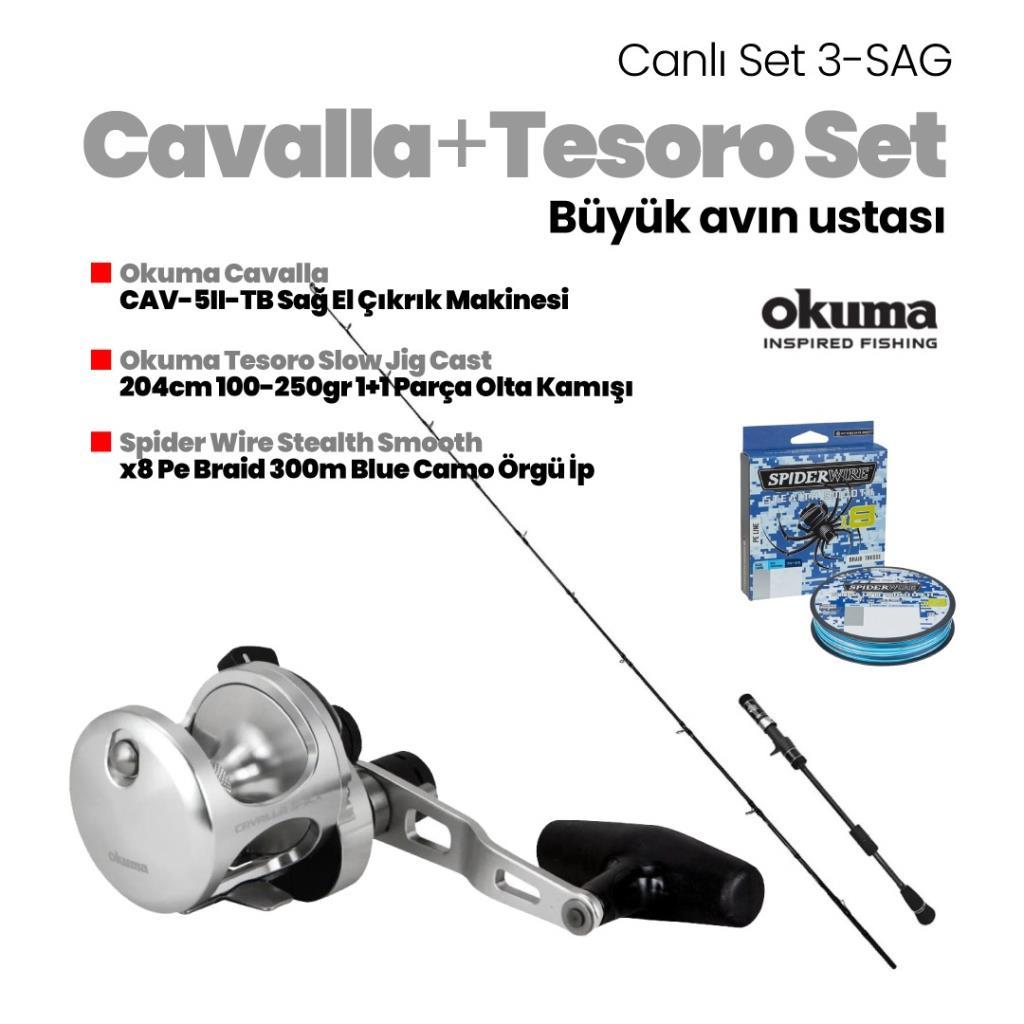 Okuma Tesoro Slow Jig Tetikli 204cm Kamış - Okuma Cavalla CAV-5II-TB Sağ El Çıkrık Makinesi Set