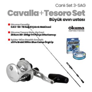 Okuma Tesoro Slow Jig Tetikli 204cm Kamış - Okuma Cavalla CAV-5II-TB Sağ El Çıkrık Makinesi Set