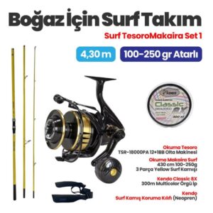 Okuma Tesoro TSR-18000PA Olta Makinesi - Okuma Makaira Surf 4,30 cm 100-250 Surf Kamışı Boğaz Set