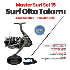 Sea Horse İron Man 4,20 cm 100-225 Gr Surf Kamışı - Okuma Acuador 8000 Makine Surf Set -15