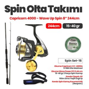 Okuma Capricorn CC-4000A Olta Makinesi – Okuma Wave Power 8’0 2.44 cm 15-40 gr Spin Kamışı Spin Set -16