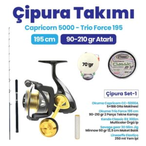 Okuma Trio Force 195 cm Kamış - Okuma Capricorn CC-5000A Olta Makinesi Çiprat Takımı- 1