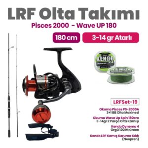 Okuma Wave Up Spin 180cm 3-14gr 2 Parça Olta Kamış -Okuma Pisces PS-2000A 3+1 BB Olta Makinesi Lrf Set - 19