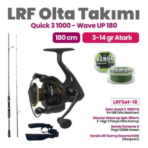 Okuma Wave Up Spin 180cm 3-14gr 2 Parça Olta Kamışı - Dam Quick 3 1000 Fd 9+1 BB Olta Makinesi Lrf Set - 18