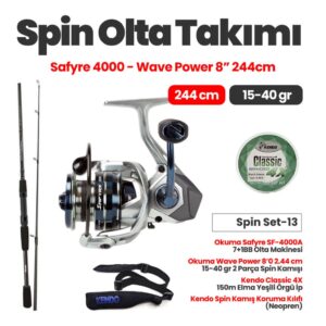 Okuma Safyre SF-4000A Olta Makinesi – Okuma Wave Power 2.44 cm 15-40 gr Spin Kamışı Spin Set-13