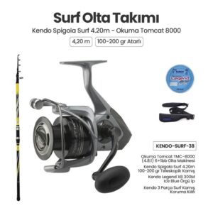 Kendo Spigola Surf 4.20m ve Okuma Tomcat 8000 Surf Olta Takımı 38