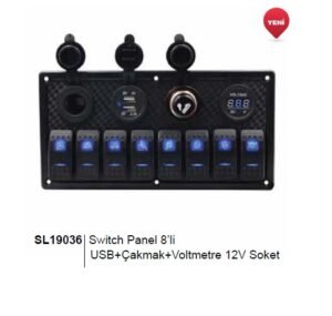 Sealux Switch Panel 8 li 12V USB+TYPE C +Çakmak -Voltmetre