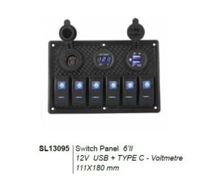 Sealux Switch Panel 6 lı 111x180mm 12V USB+TYPE C -Voltmetre