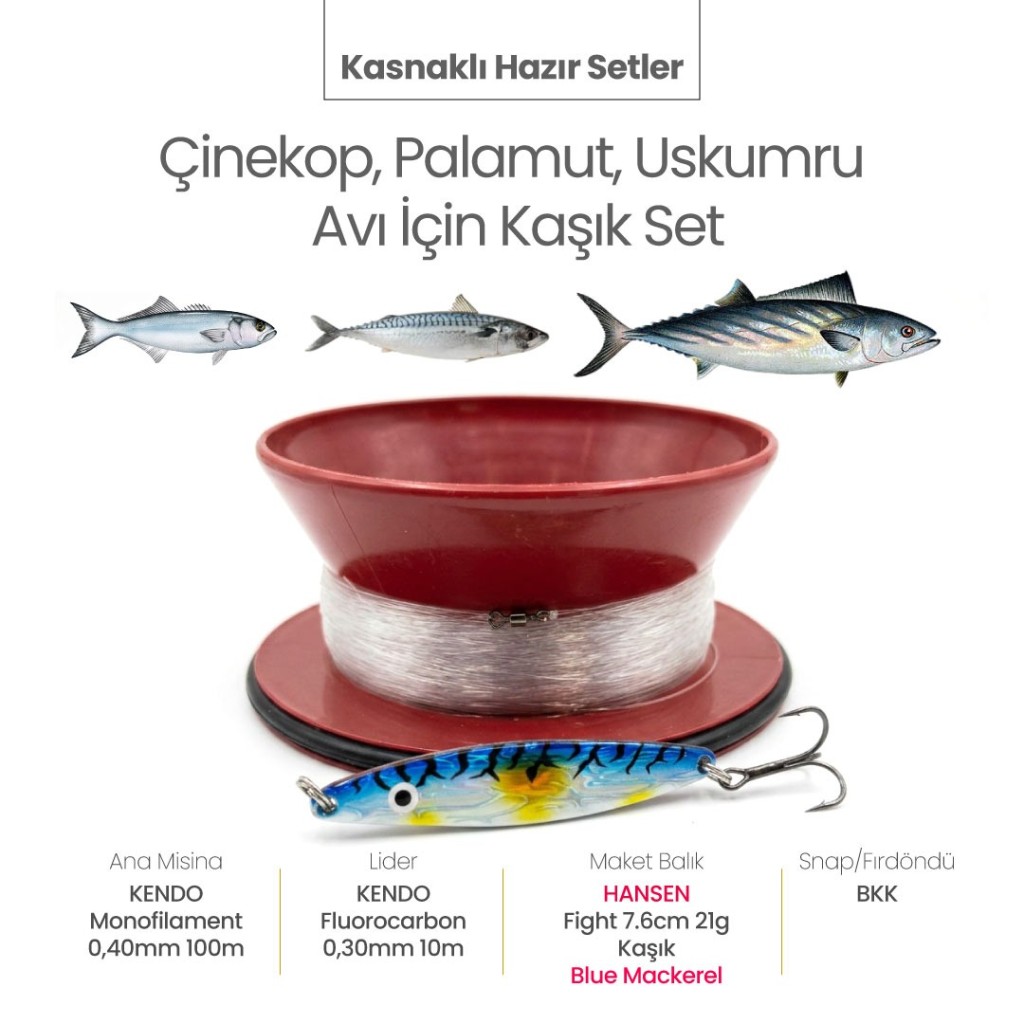 Alamatra Kasnaklı Hazır Sırtı Seti – Çinekop, Palamut & Uskumru Avı İçin Kaşık Seti