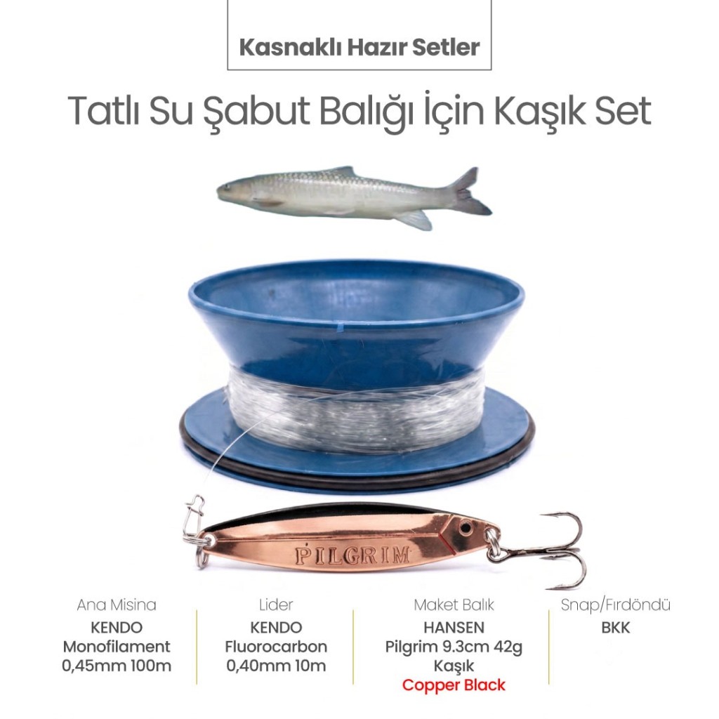 Alamatra Kasnaklı Hazır Sırtı Seti – Tatlı Su Şabut Balığı Avı İçin Kaşık Seti