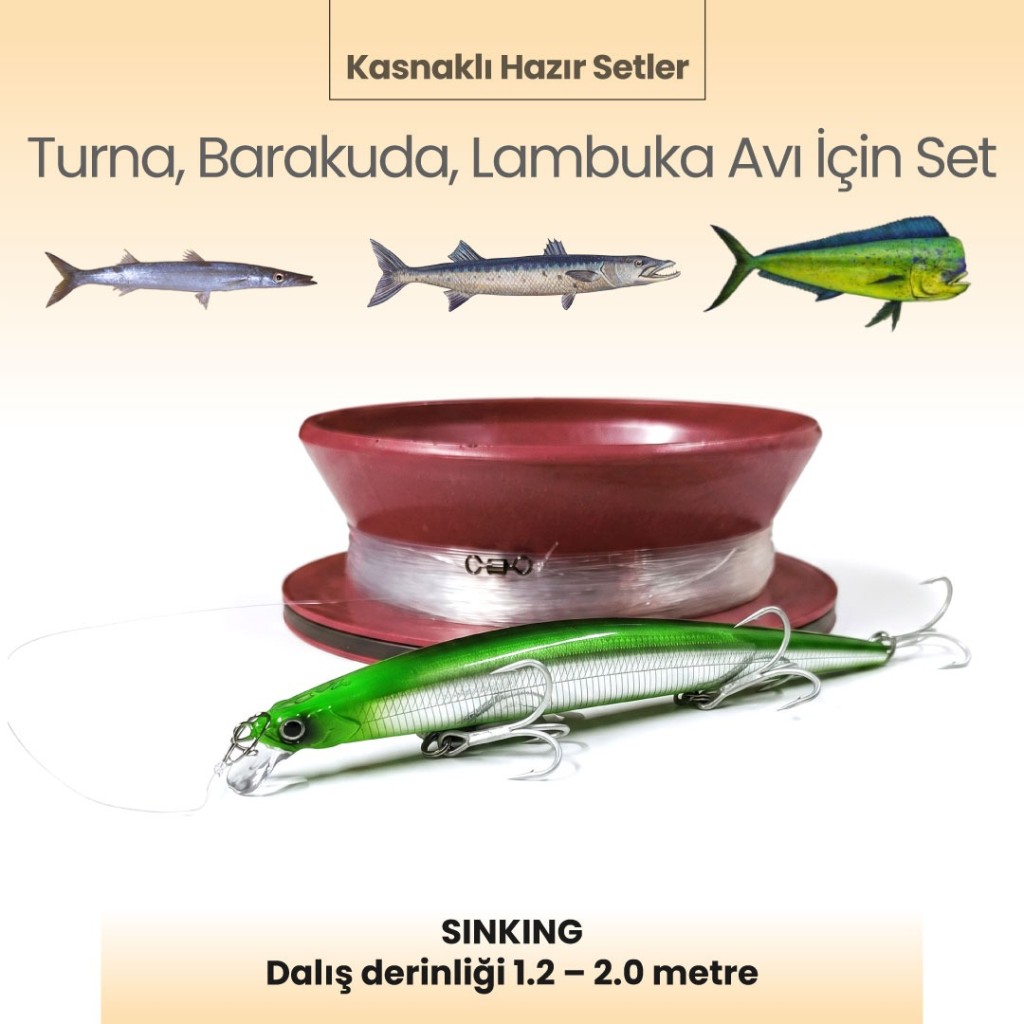 Alamatra Kasnaklı Hazır Sırtı Seti – Turna, Barakuda & Lambuka Avı İçin (Seabass Minnow SS)