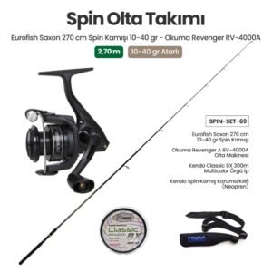 Eurofish Saxon 270 cm 10-40 gr Spin Kamışı + Okuma Revenger A RV-4000A Spin Makinesi + Spin Set 69