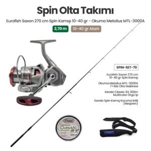 Eurofish Saxon 270 cm 10-40 gr Spin Kamışı + Okuma Metolius MTL-3000A Spin Makinesi + Spin Set 70
