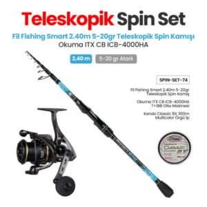 Fil Fishing Smart 2.40m 5-20gr Teleskopik Spin Kamışı + Okuma ITX CB ICB-4000HA Olta Makinesi + Teleskopik Spin Set 74