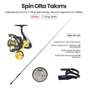 Kaido Bruxa 2.74 m 7-28 gr Spin Kamışı + Okuma Capricorn CC-4000A Spin Makinesi + Spin Set 50