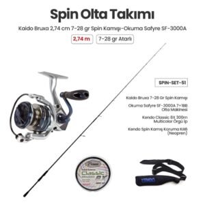 Kaido Bruxa 2.74 m 7-28 gr Spin Kamışı + Okuma Safyre SF-3000A Spin Makinesi + Spin Set 51