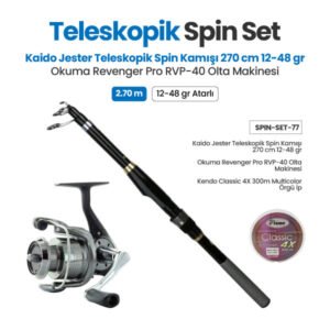 Kaido Jester Teleskopik Spin Kamışı 270 cm 12-48 gr + Okuma Revenger Pro RVP-40 Olta Makinesi + Teleskopik Spin Set 77