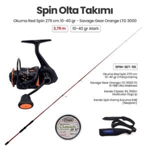 Okuma Red Spin 279 cm 10-40 gr Spin Kamışı + Savage Gear Orange LTD 3000 FD Spin Makinesi + Spin Set 56