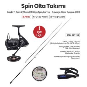 Kaido T-Ruxx 270 cm Çift Uçlu (6-24 gr / 12-45 gr) Spin Kamışı + Savage Gear Exorus 4000 Spin Makinesi + Spin Set 55
