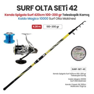 Kendo Spigola Surf 420cm 100-200 gr Teleskopik Kamış + Kaido Magico 10000 Surf Olta Makinesi + Surf Olta Seti 42