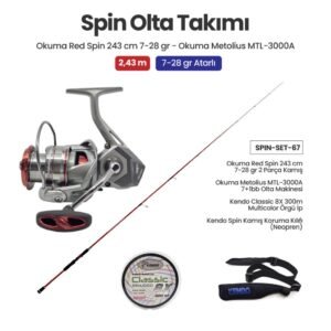 Okuma Red Spin 243 cm 7-28 gr Spin Kamışı + Okuma Metolius MTL-3000A Spin Makinesi + Spin Set 67