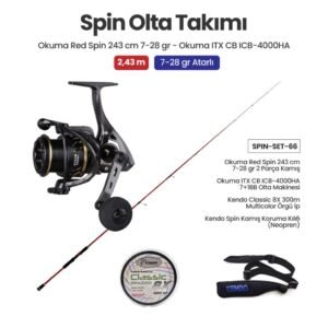 Okuma Red Spin 243 cm 7-28 gr Spin Kamışı + Okuma ITX CB ICB-4000HA Spin Makinesi + Spin Set 66