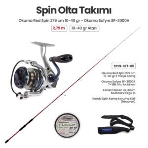 Okuma Red Spin 279 cm 10-40 gr Spin Kamışı + Okuma Safyre SF-3000A Spin Makinesi + Spin Set 60
