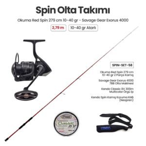 Okuma Red Spin 279 cm 10-40 gr Spin Kamışı + Savage Gear Exorus 4000 Spin Makinesi + Spin Set 58