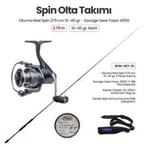Okuma Red Spin 279 cm 10-40 gr Spin Kamışı + Savage Gear Fazor 4000 Spin Makinesi + Spin Set 61