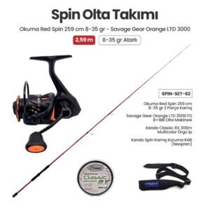 Okuma Red Spin 259 cm 8-35 gr Spin Kamışı + Savage Gear Orange LTD 3000 FD Spin Makinesi + Spin Set 62