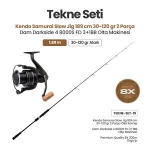 Kendo Samurai Slow Jig 189 cm 30-120 gr 2 Parça Olta Kamışı + Dam Darkside 4 8000S FD 3+1BB Olta Makinesi + Premium Quality 8X 300m Örgü İp Tekne Seti 19