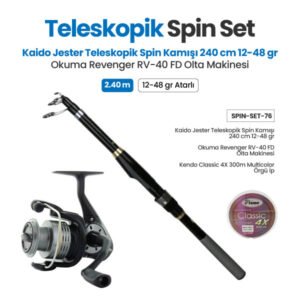 Kaido Jester Teleskopik Spin Kamışı 240 cm 12-48 gr + Okuma Revenger RV-40 Olta Makinesi + Teleskopik Spin Set 76