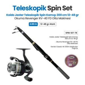 Kaido Jester Teleskopik Spin Kamışı 300 cm 12-48 gr + Okuma Revenger RV-40 Olta Makinesi + Teleskopik Spin Set 78