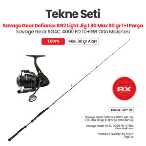 Savage Gear Defiance SG2 Light Jig 1.80m Max 80 gr 1+1 Parça Olta Kamışı + Savage Gear SG4C 4000 FD 10+1BB Olta Makinesi Tekne Seti 21