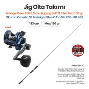 Savage Gear SGS6 Slow Jigging 1.93m Max 150 gr Tek Parça Kamış + Okuma Cavalla SE Midnight Blue CAV-5IILXSE-MB 4BB Çıkrık Makinesi + Jig Olta Takımı Set 30