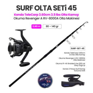 Kendo TeleCarp 3.60m 3.5 lbs Olta Kamışı + Okuma Revenger A RV-8000A Olta Makinesi + Surf Olta Seti 45
