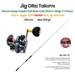 Okuma Deep Impact Soft Baits Cast 203cm 250gr 1+1 Parça Olta Kamışı + Tica X-Jigger Xj5hl Sol Kol Slow Jig Makinesi + Jig Olta Takımı Set 37