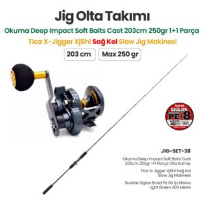 Okuma Deep Impact Soft Baits Cast 203cm 250gr 1+1 Parça Olta Kamışı + Tica X-Jigger Xj5hl Sağ Kol Slow Jig Makinesi + Jig Olta Takımı Set 38