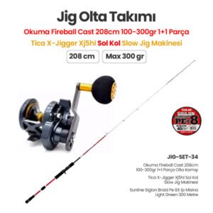 Okuma Fireball Cast 208cm 100-300gr 1+1 Parça Olta Kamışı + Tica X-Jigger XJ5HL Sol Kol Slow Jig Makinesi + Jig Olta Takımı Set 34