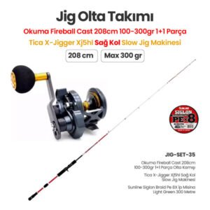 Okuma Fireball Cast 208cm 100-300gr 1+1 Parça Olta Kamışı + Tica X-Jigger XJ5HL Sağ Kol Slow Jig Makinesi + Jig Olta Takımı Set 35