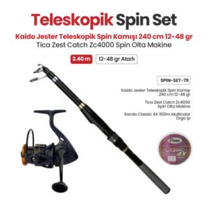 Kaido Jester Teleskopik Spin Kamışı 240 cm 12-48 gr + Tica Zest Catch Zc4000 Spin Olta Makine + Teleskopik Spin Set 79