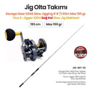 Savage Gear SGS6 Slow Jigging 1.93m Max 150 gr Tek Parça Kamış + Tica X-Jigger XJ5HL Sağ Kol Slow Jig Makinesi + Jig Olta Takımı Set 32